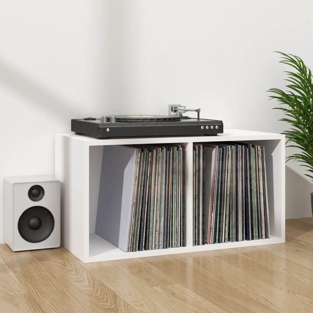 Contenitore per Vinili Bianco 71x34x36 cm in Legno Multistrato