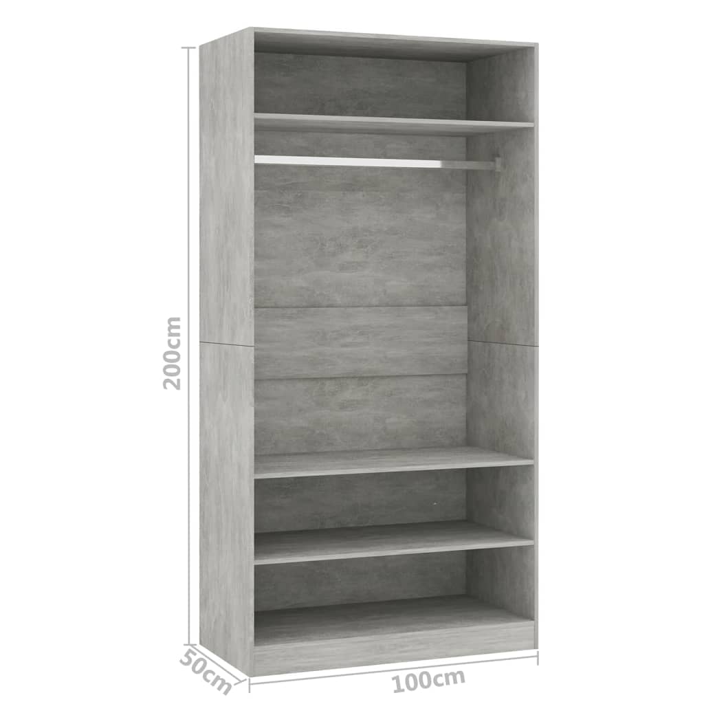 Armadio Grigio Cemento 100x50x200 cm in Legno Multistrato - homemem39