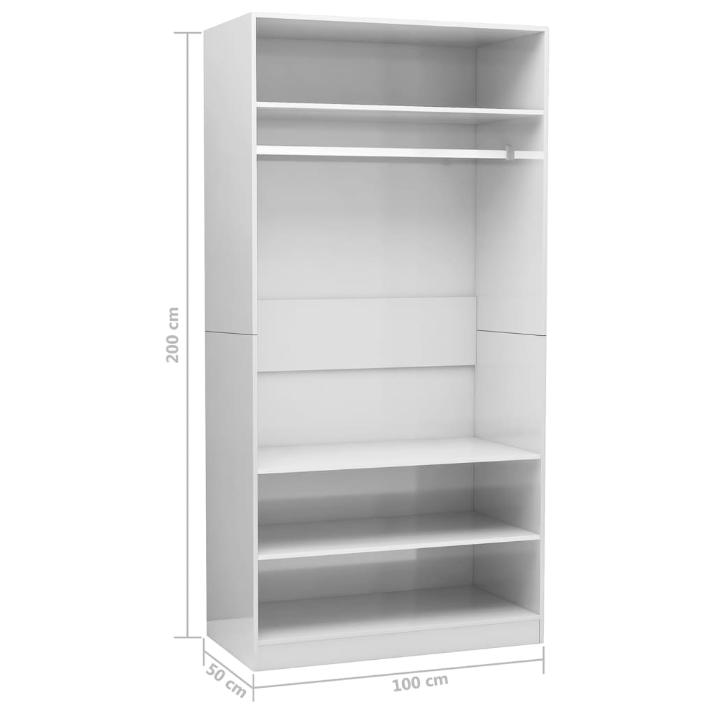 Armadio Bianco Lucido 100x50x200 cm in Legno Multistrato - homemem39