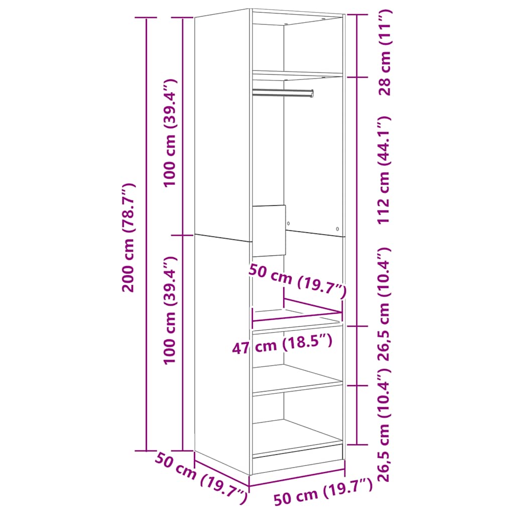 Armadio Bianco 50x50x200 cm in Legno Multistrato