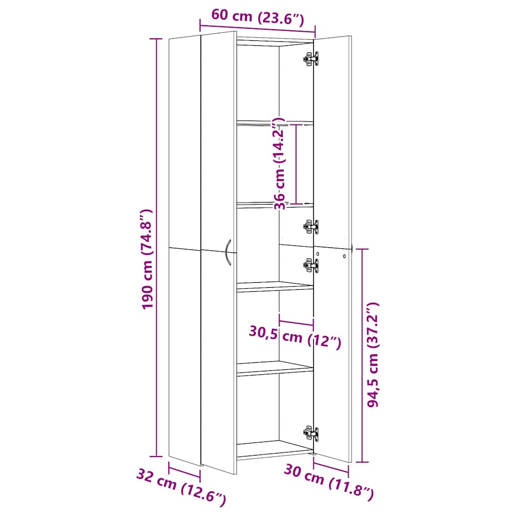Armadio per Ufficio Nero 60x32x190 cm in Legno Multistrato - homemem39