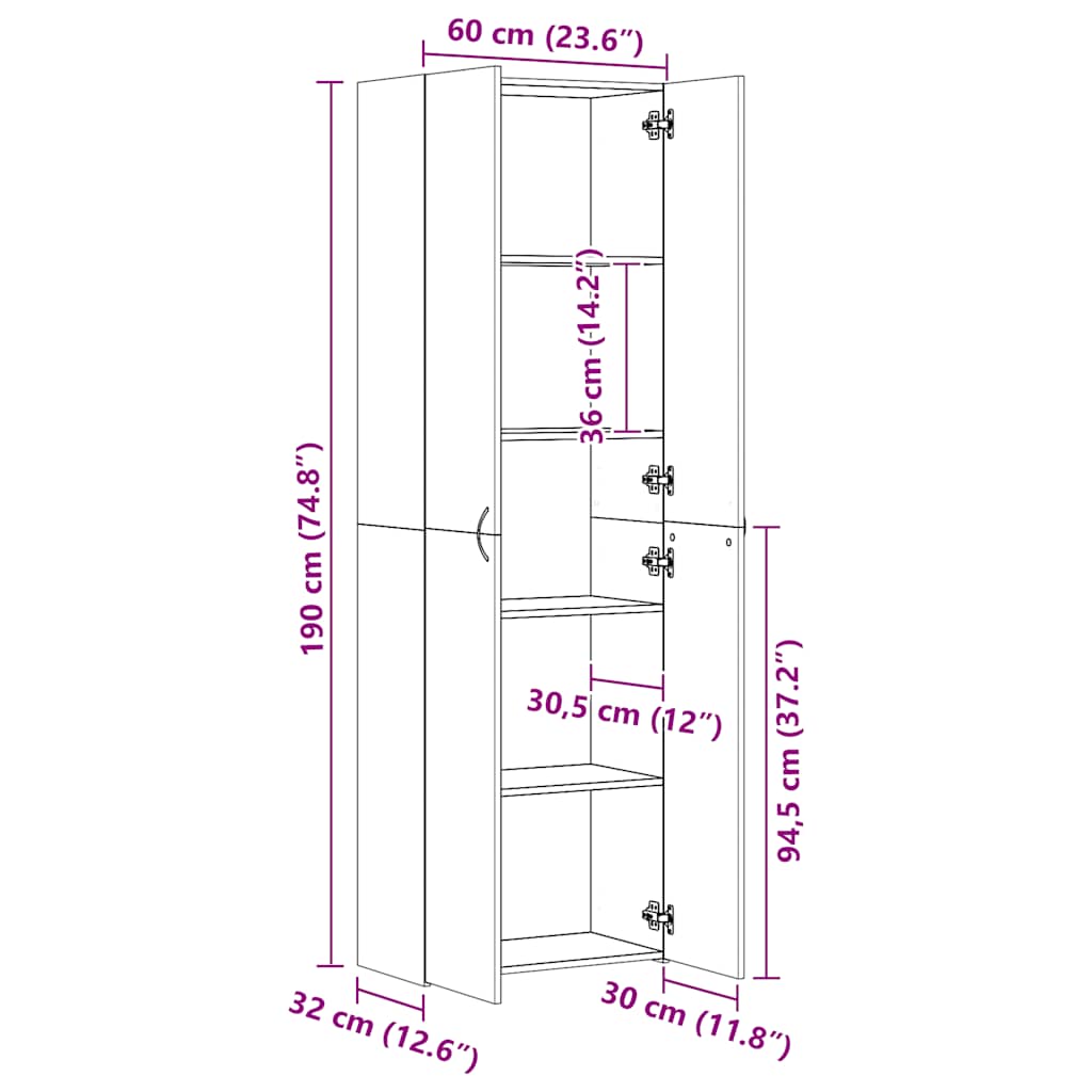 Armadio da Ufficio Grigio Cemento 60x32x190cm Legno Multistrato - homemem39
