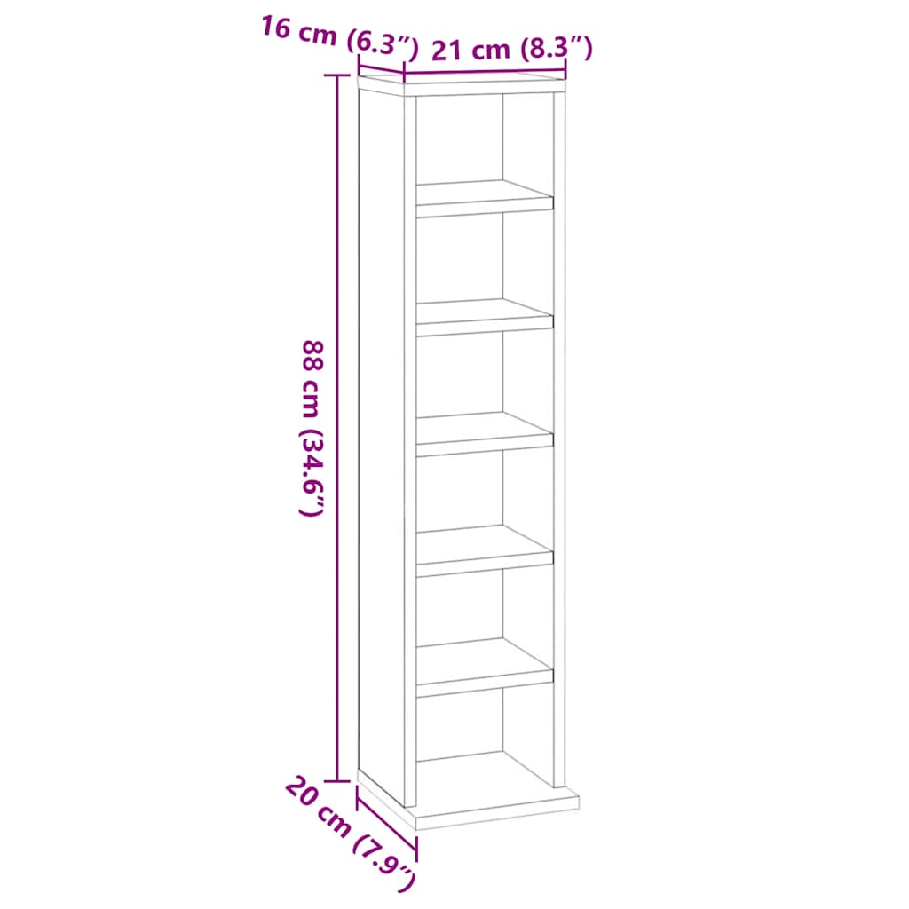 Mobile Porta CD Grigio Cemento 21x20x88 cm in Legno Multistrato - homemem39