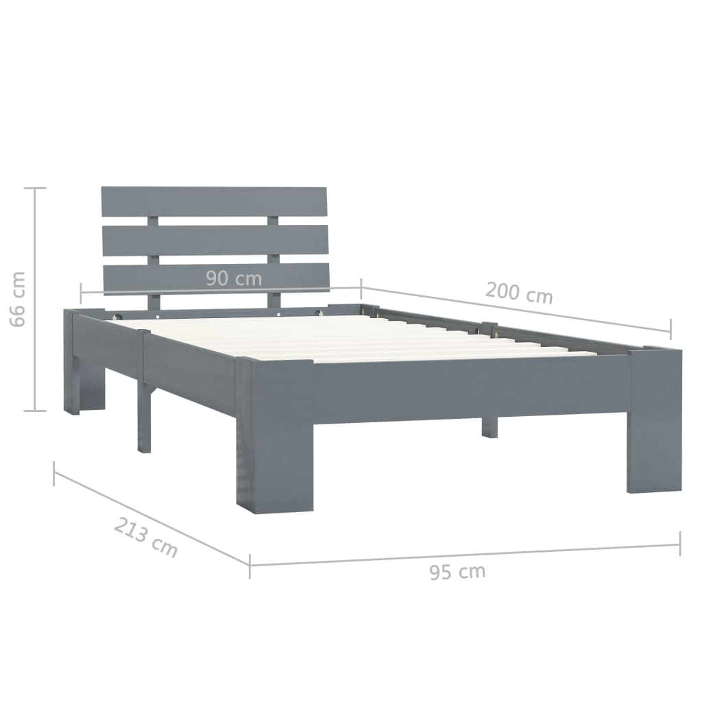 Giroletto senza Materasso Grigio 90x200 cm in Legno di Pino | homemem39