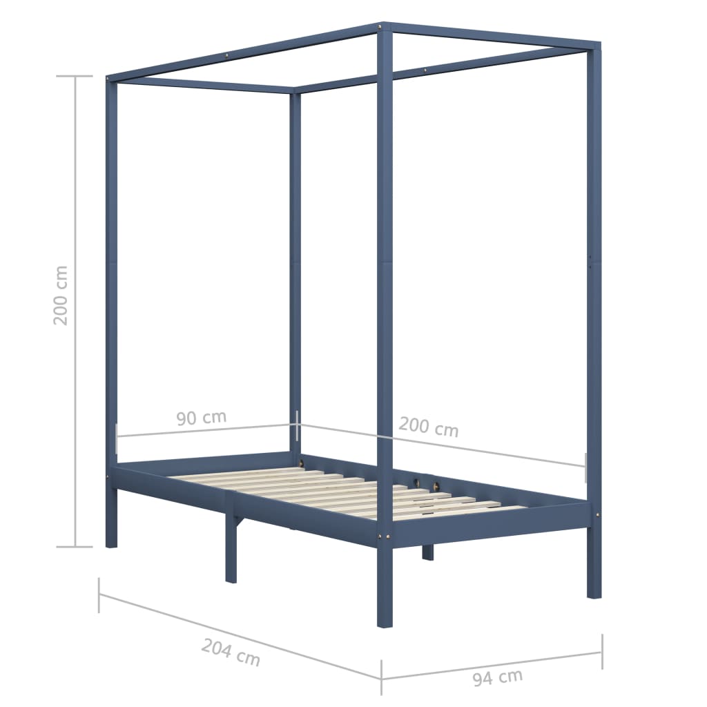 Giroletto con Baldacchino senza Materasso Grigio Pino 90x200 cm | homemem39