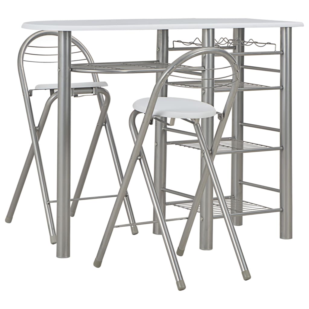 Set da Bar 3 pz con Mensole in Legno e Acciaio Bianco - homemem39
