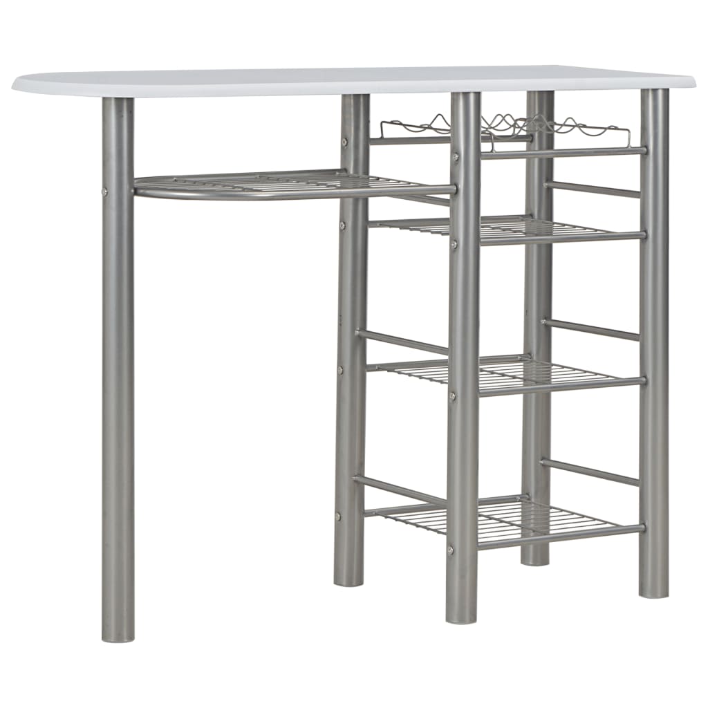 Set da Bar 3 pz con Mensole in Legno e Acciaio Bianco - homemem39