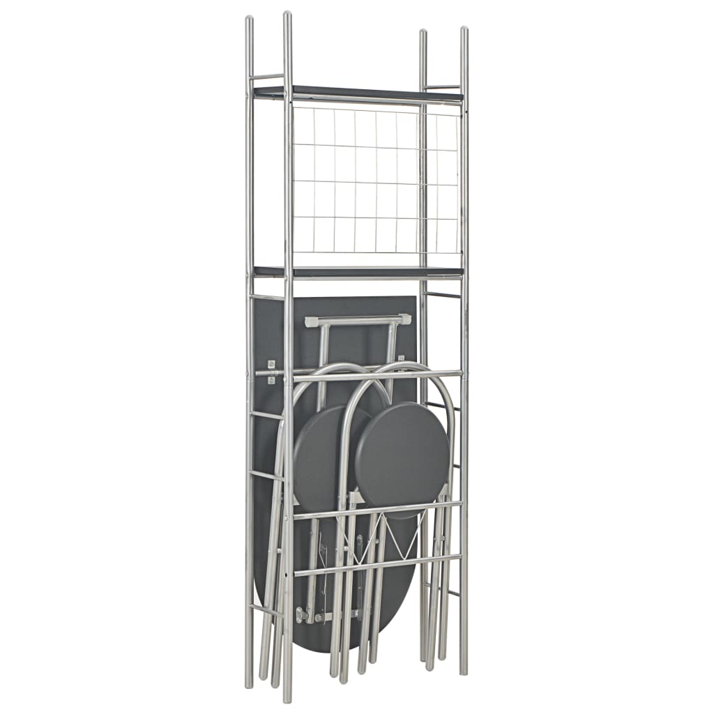 Set Tavolo e Sedie Pieghevoli con Scaffale 3pz MDF Acciaio Nero - homemem39