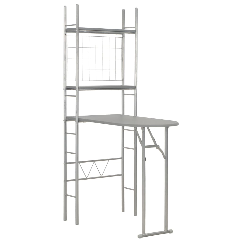 Set Tavolo e Sedie Pieghevoli Scaffale 3 pz MDF Acciaio Grigio - homemem39