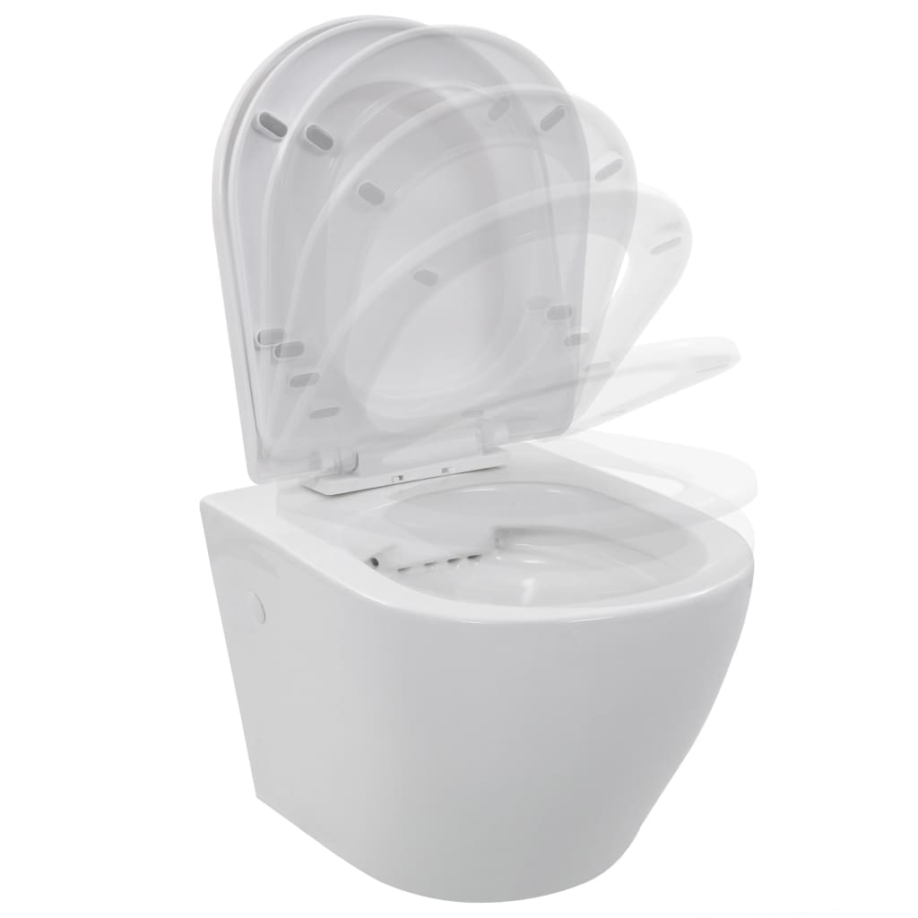 WC Sospeso con Design Senza Bordi in Ceramica Bianca - homemem39