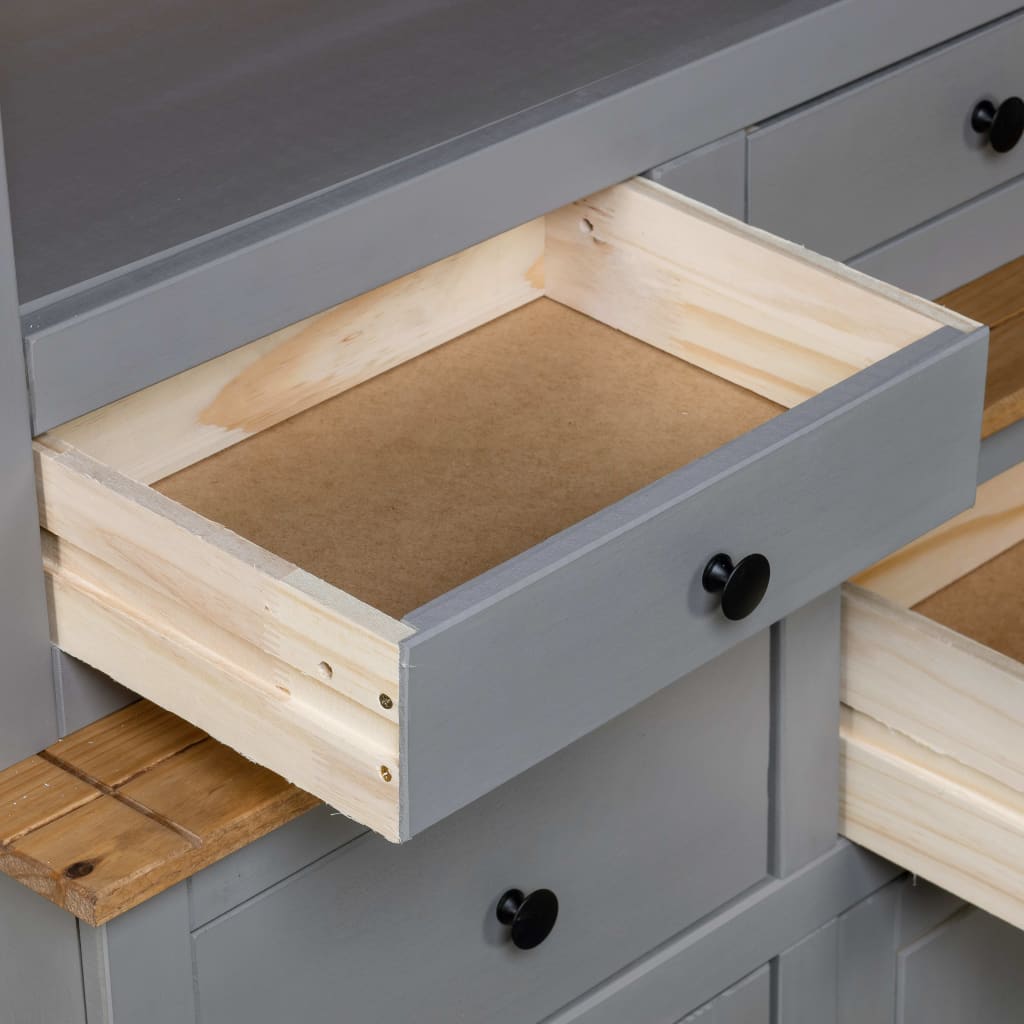 Gray Sideboard 93x40.5x180 cm in Solid Panama Pine Wood