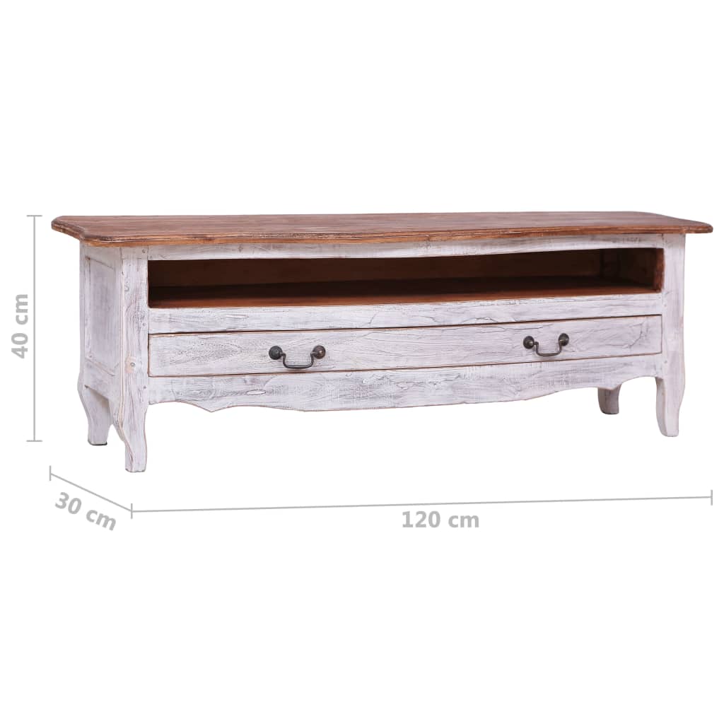 Mobile Porta TV 120x30x40 cm Bianco in Legno Massello di Mogano | homemem39