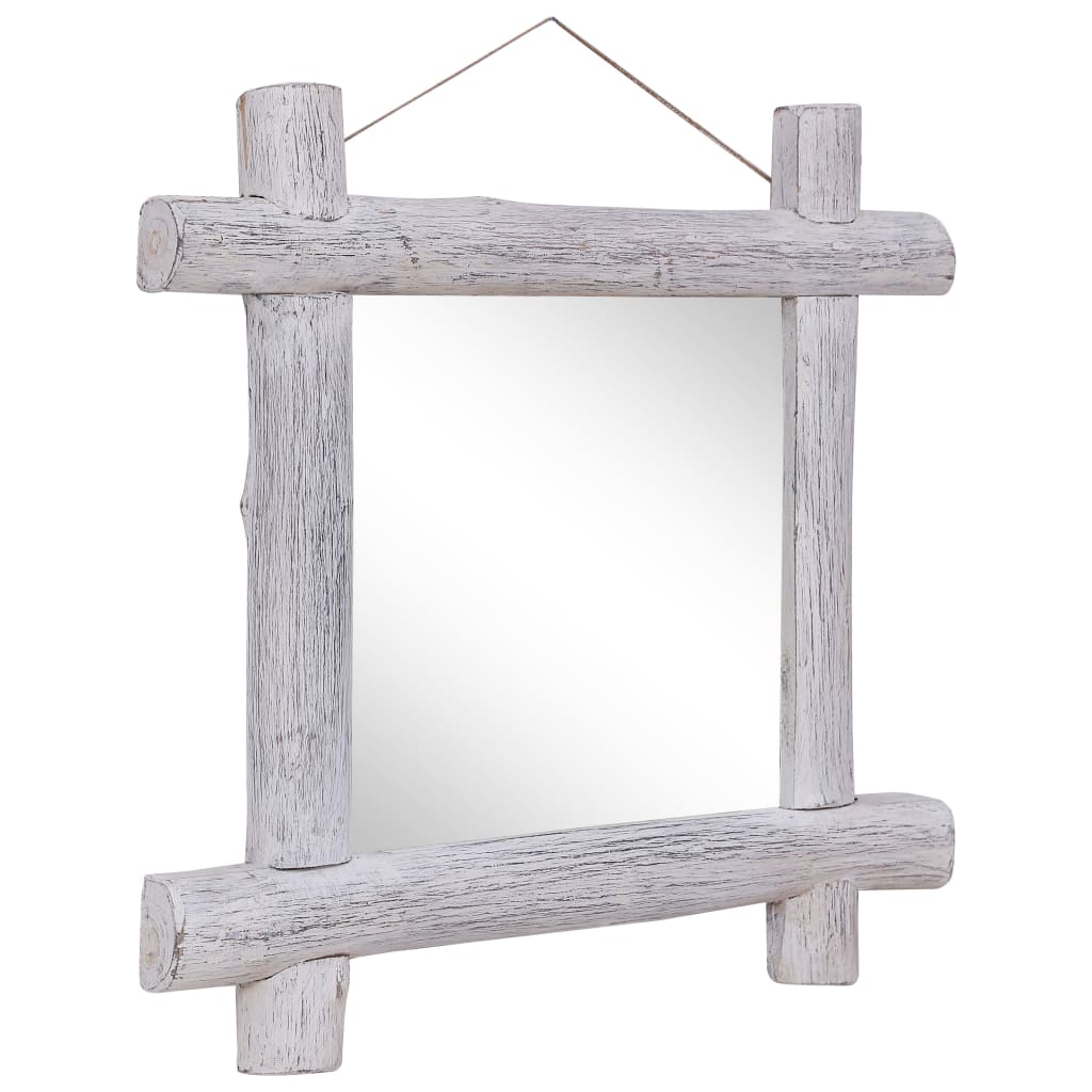 Specchio con Tronchi Bianco 70x70 cm Legno Massello di Recupero - homemem39