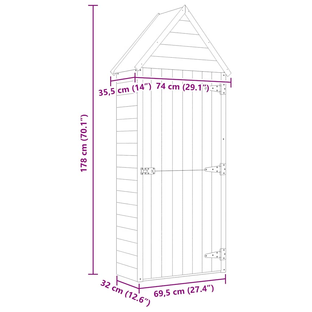 Capanno da Giardino con Porta 69,5x32x178 cm in Pino Impregnato