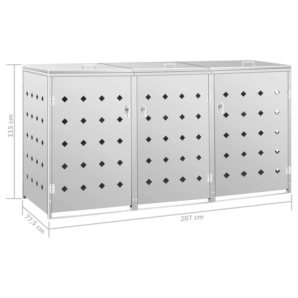 Copribidone per Spazzatura Triplo 240 L in Acciaio Inossidabile - homemem39