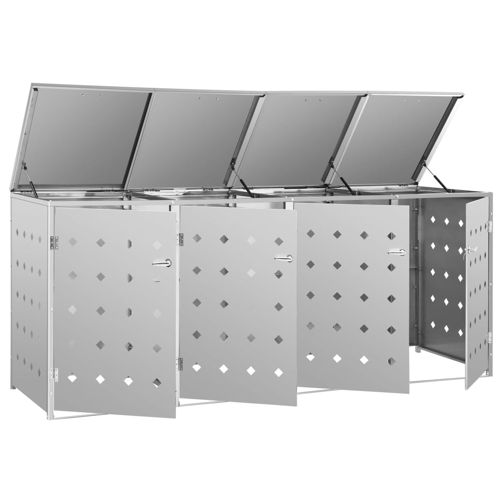 Copribidone per Spazzatura Quadruplo 240 L in Acciaio Inox - homemem39