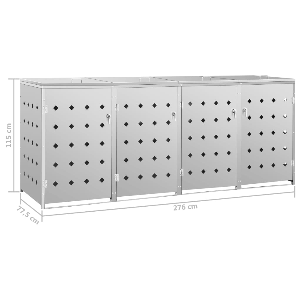 Copribidone per Spazzatura Quadruplo 240 L in Acciaio Inox - homemem39