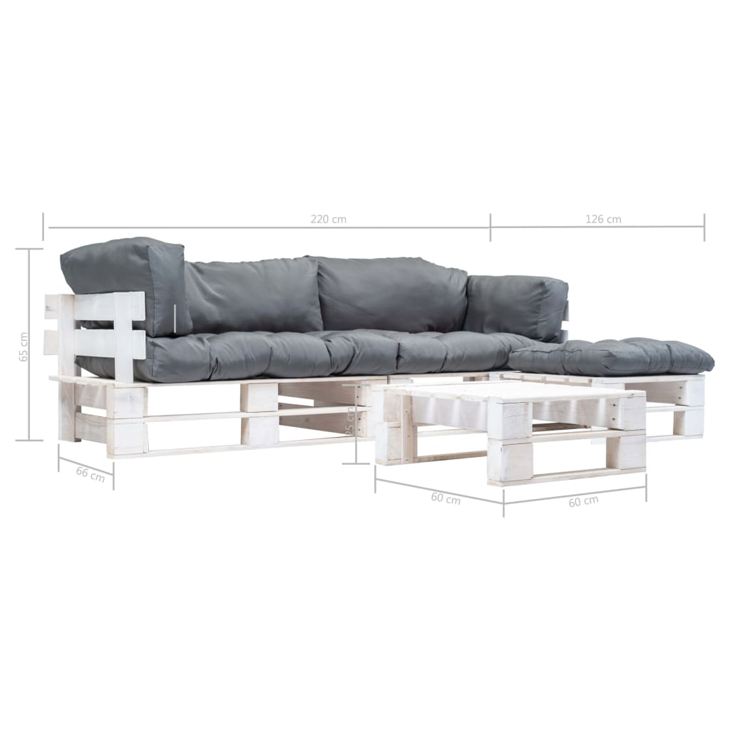 Set Divani da Giardino su Pallet 4 pz con Cuscini Grigi Legno | homemem39