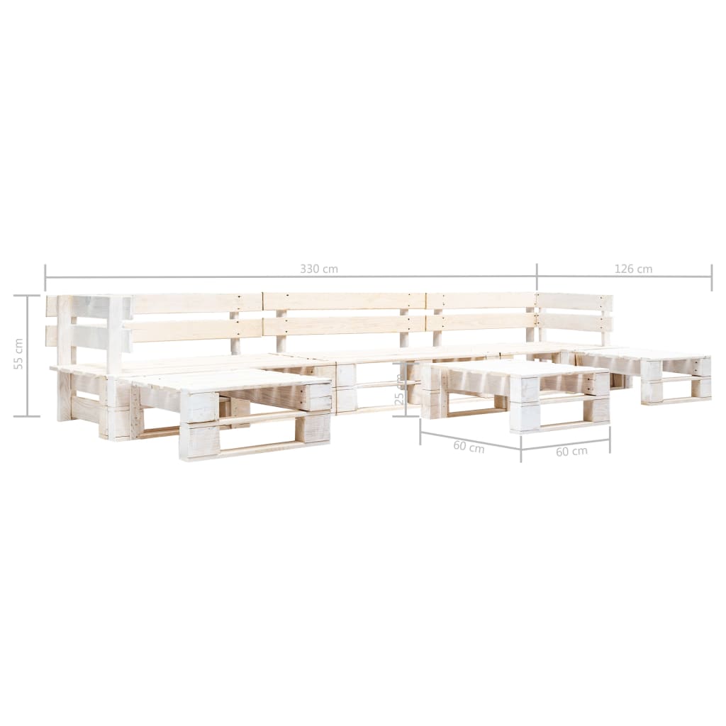 Set Divani da Giardino su Pallet 6 pz in Legno Bianco | homemem39