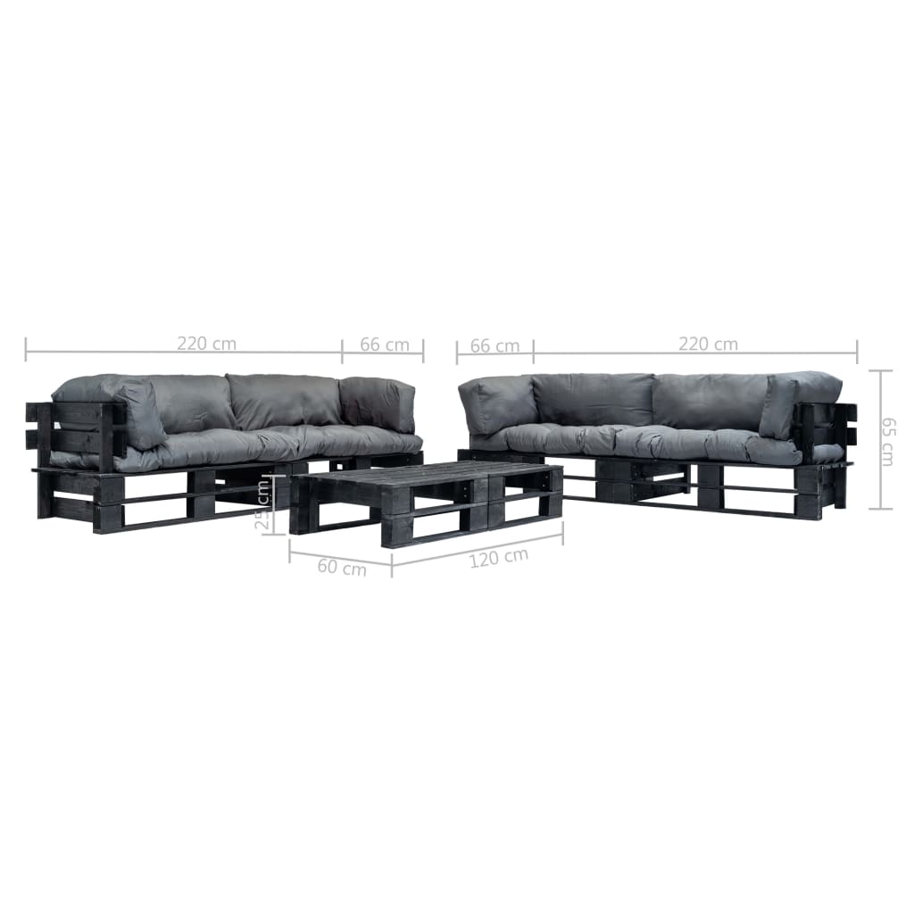 Set Divani da Giardino Pallet 6 pz con Cuscini Grigi in Legno | homemem39