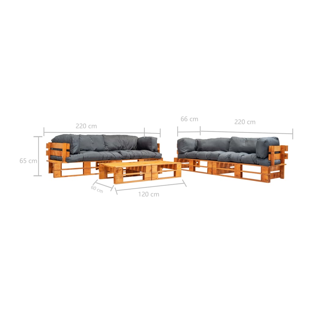 Set Divani da Giardino Pallet 6 pz con Cuscini Grigi in Legno | homemem39