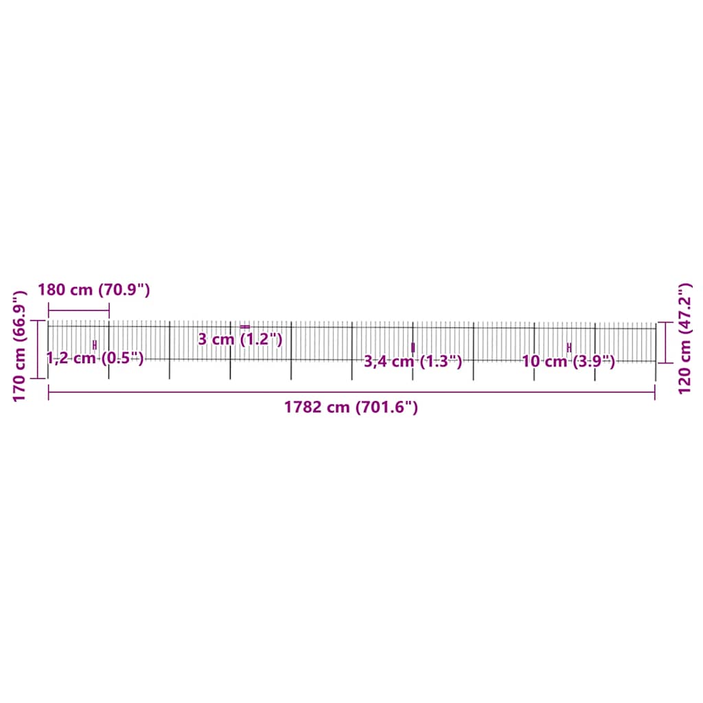 Recinzione da Giardino con Punta a Lancia in Acciaio 1781,5x120 cm Nero - homemem39