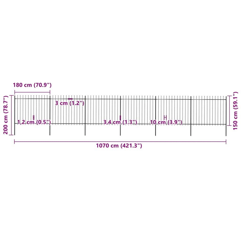 Steel Spearhead Garden Fence 10.2x1.5m Black