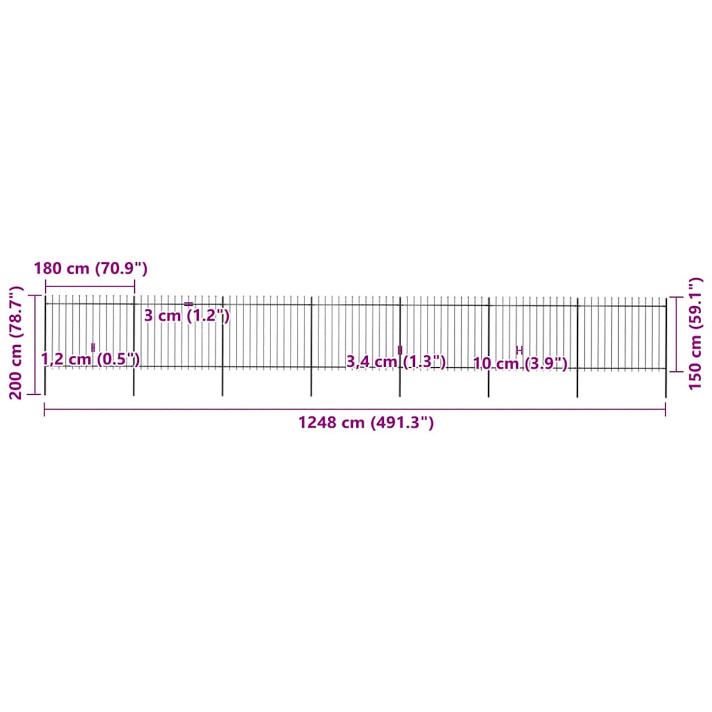 Recinzione da Giardino con Punta a Lancia in Acciaio 1248x150 cm Nero - homemem39