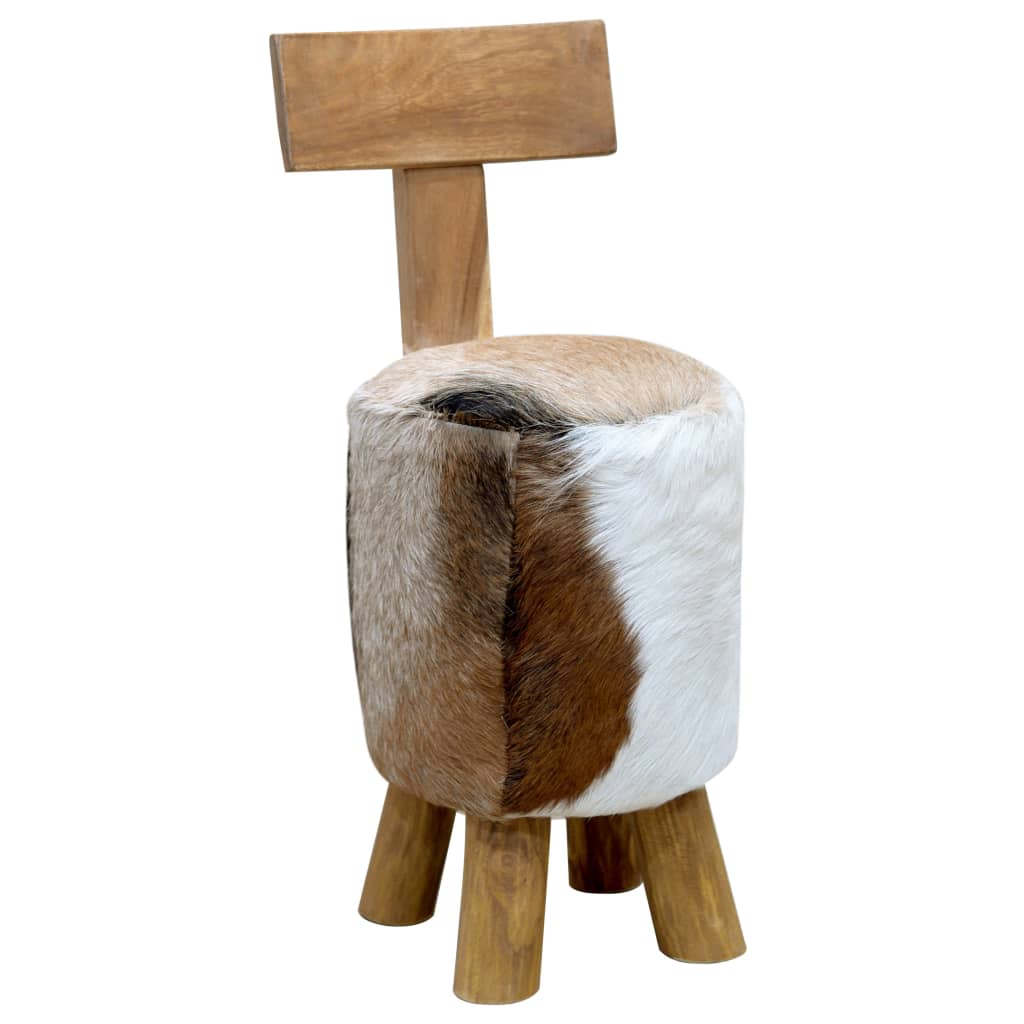 Sgabello in Pelle di Capra e Legno Massello di Teak | homemem39