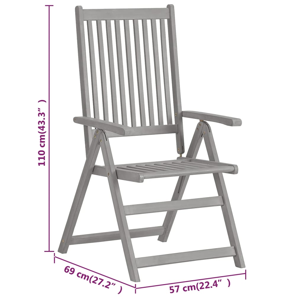 Sedie pieghevoli reclinabili, 2 pezzi, in legno massello di acacia grigio