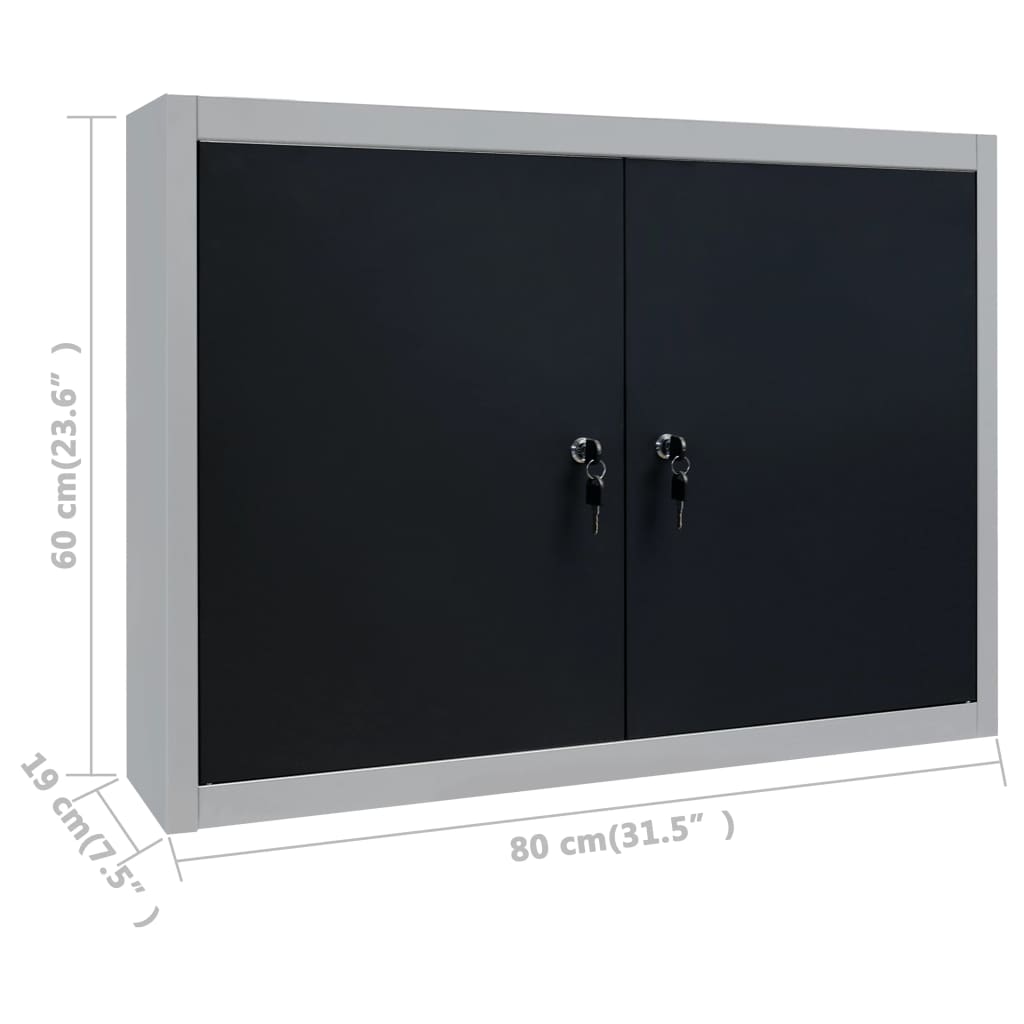 Armadio a Parete Stile Industriale in Metallo Grigio Nero | homemem39