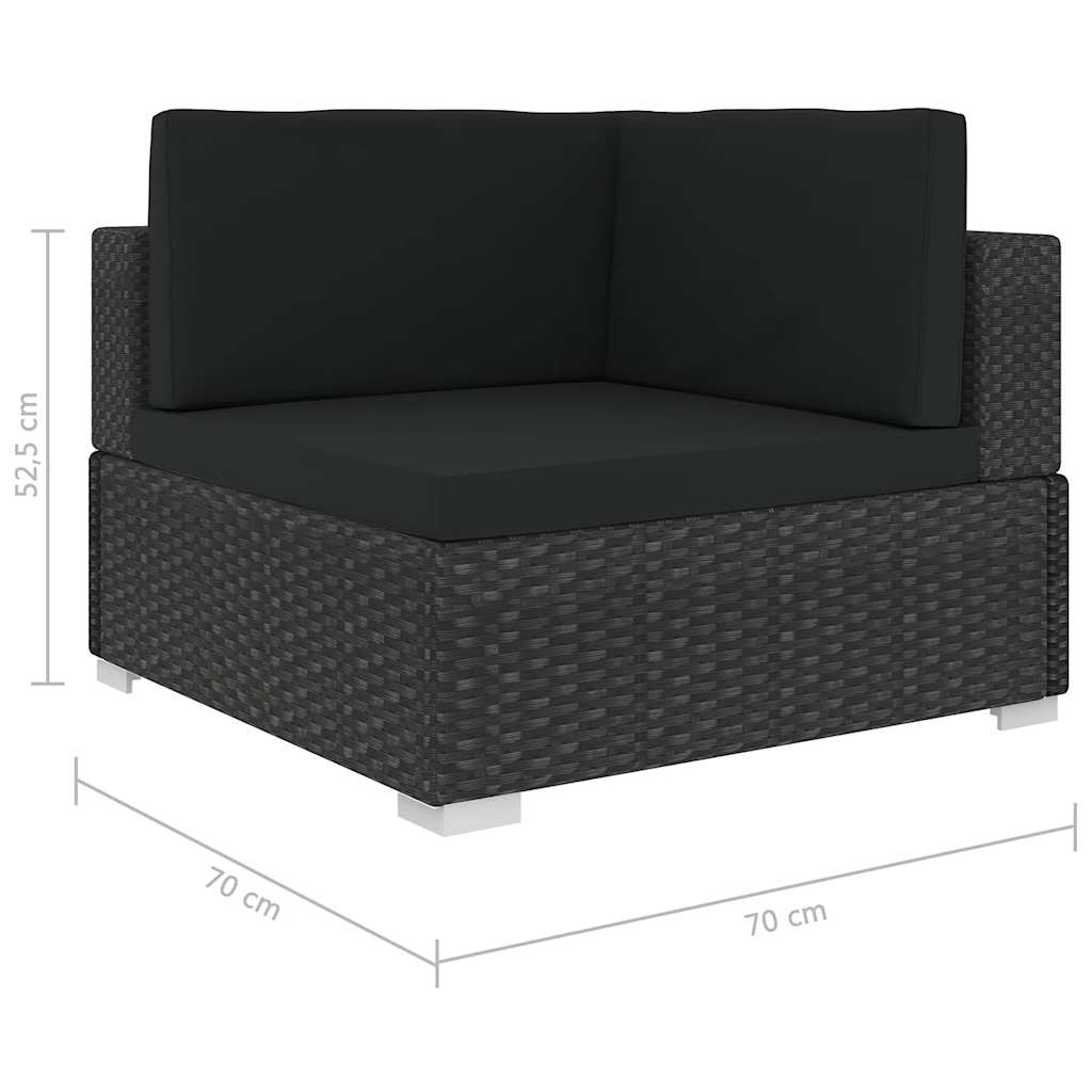 Poltrona Modulare ad Angolo 1 pz con Cuscini in Polyrattan Nero