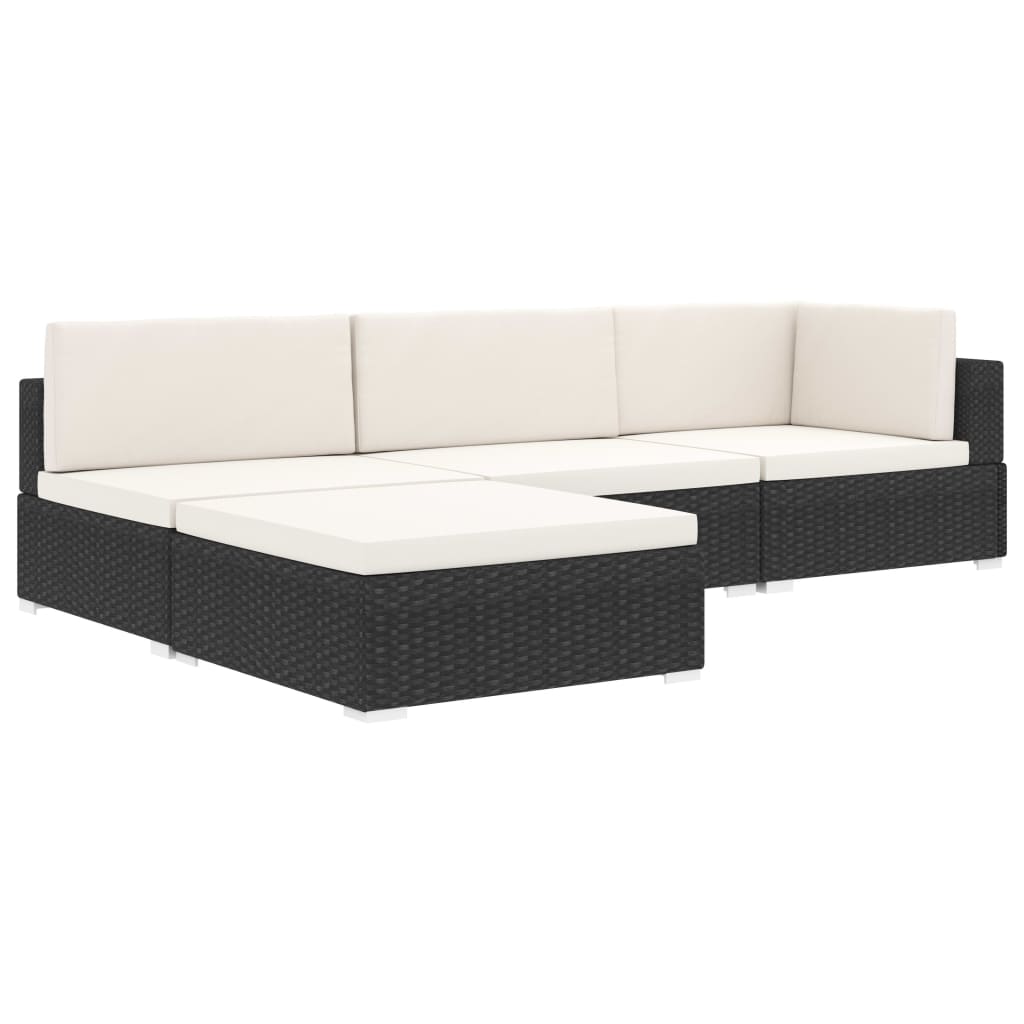 Poggiapiedi Modulare 1 pz con Cuscino in Polyrattan Nero | homemem39