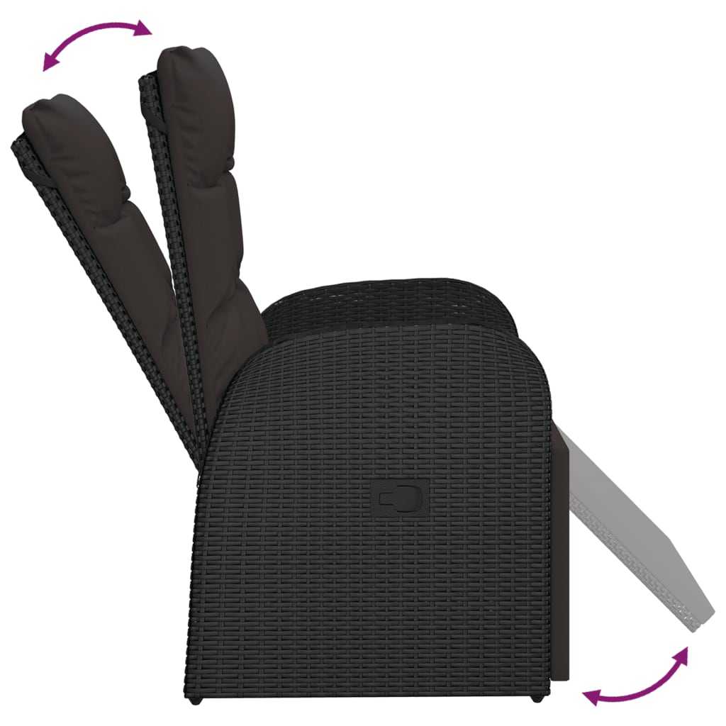 Sedia da Giardino Reclinabile con Cuscino in Polyrattan Nero - homemem39
