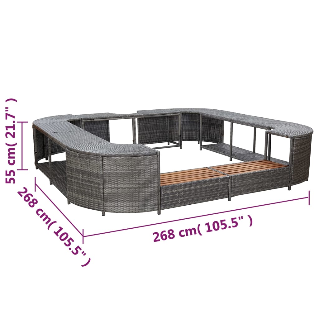 Bordo Spa Quadrato Grigio 268 x 268 x 55 cm in Polyrattan | homemem39