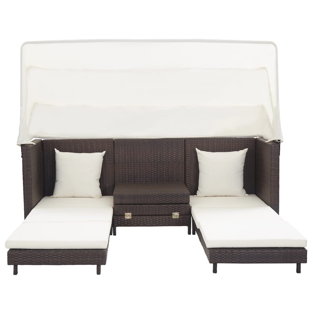Divano Letto a 3 Posti Estendibile con Tetto Polyrattan Marrone - homemem39