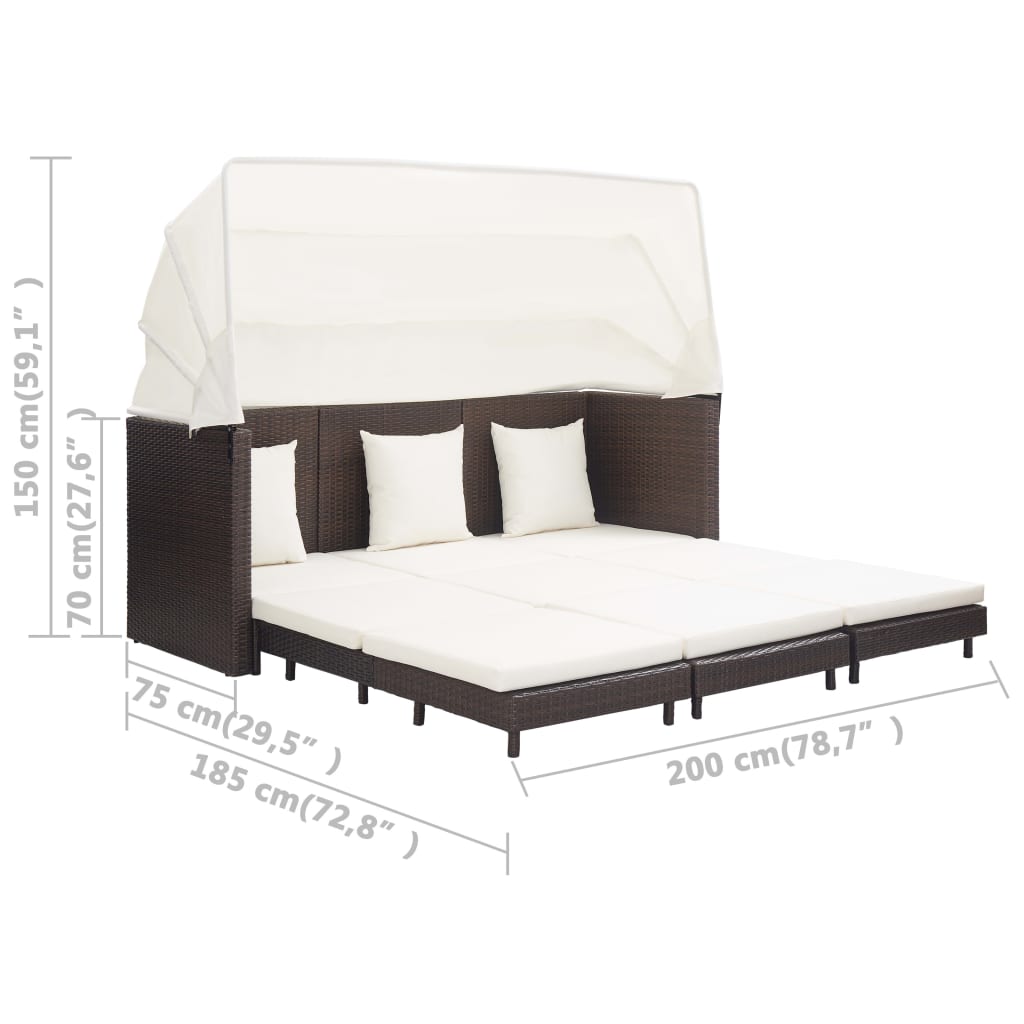 Divano Letto a 3 Posti Estendibile con Tetto Polyrattan Marrone | homemem39
