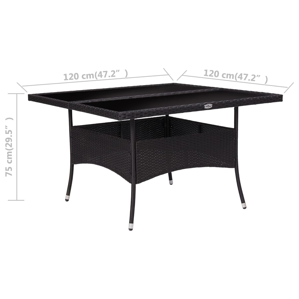 Tavolo da Pranzo per Giardino Nero in Polyrattan e Vetro | homemem39