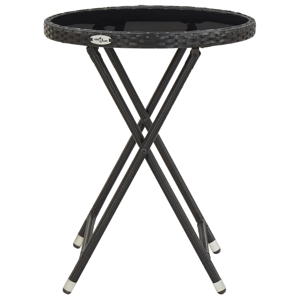 Black Coffee Table 60 cm in Polyrattan and Tempered Glass