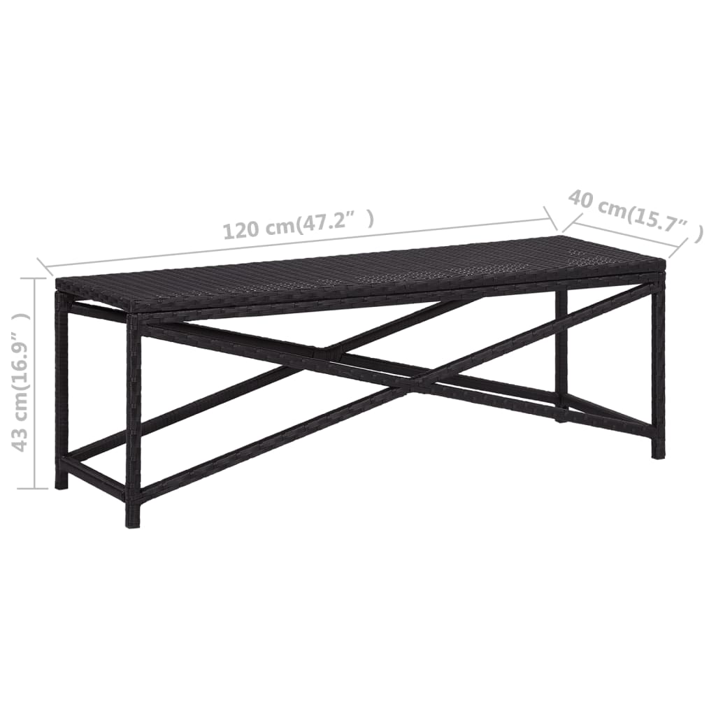 Panchina da Giardino 120 cm in Polyrattan Nero - homemem39