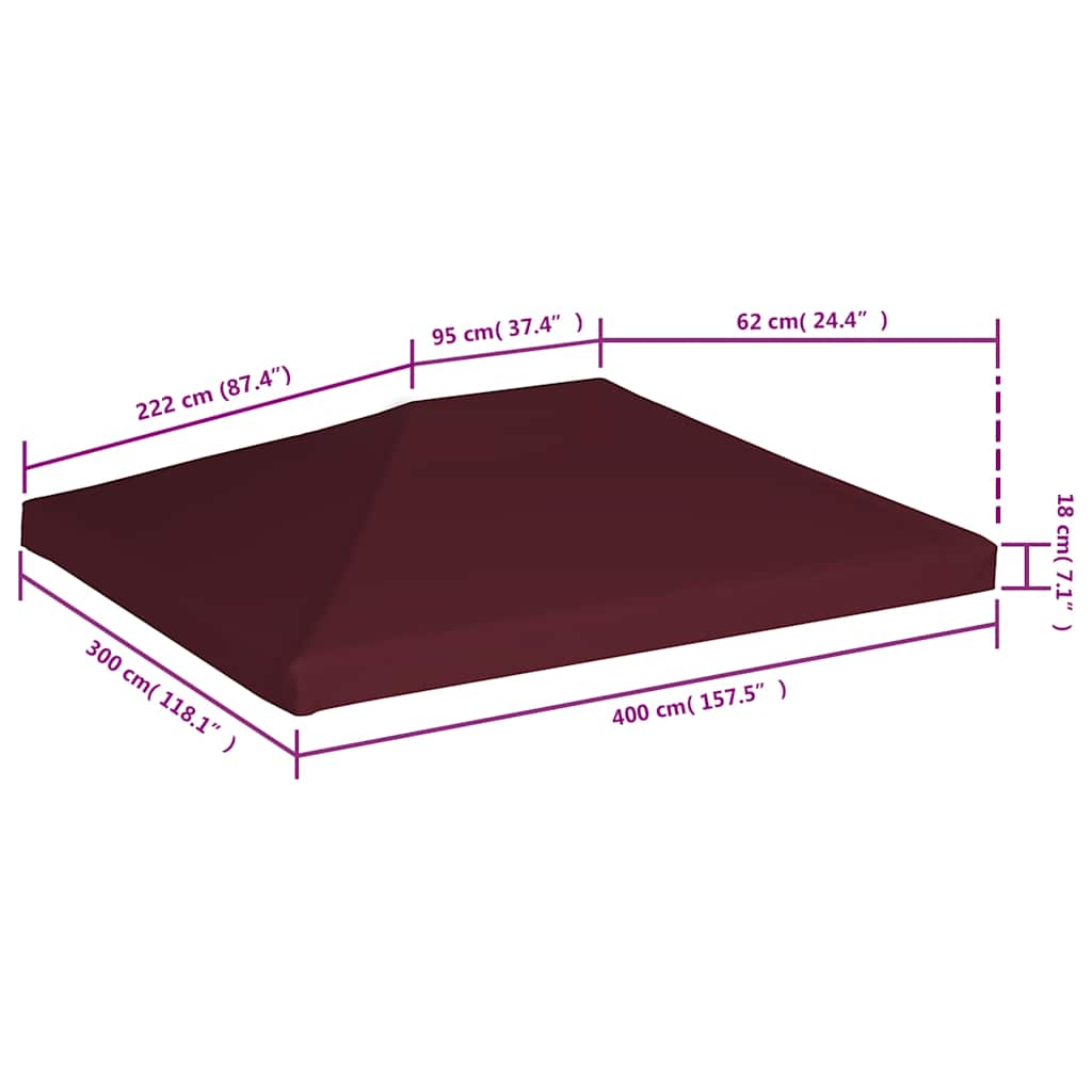 Copertura Superiore per Gazebo 310g/m² 3x4m Bordeaux | homemem39