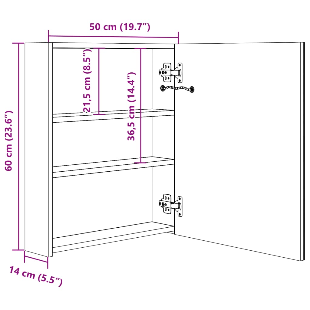 Armadietto Bagno con Specchio e LED 50x13,5x60 cm | homemem39