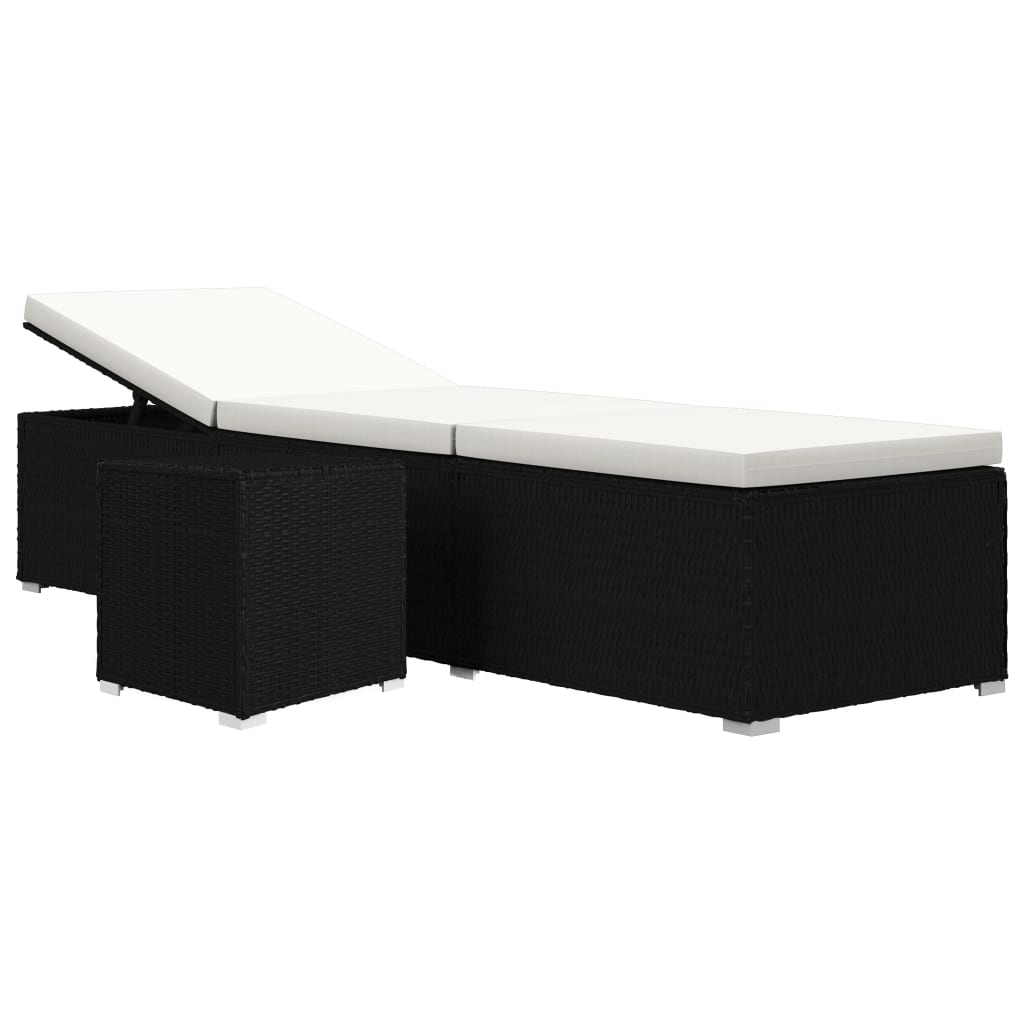 Lettino Prendisole Cuscino e Tavolino Polyrattan Bianco Crema - homemem39