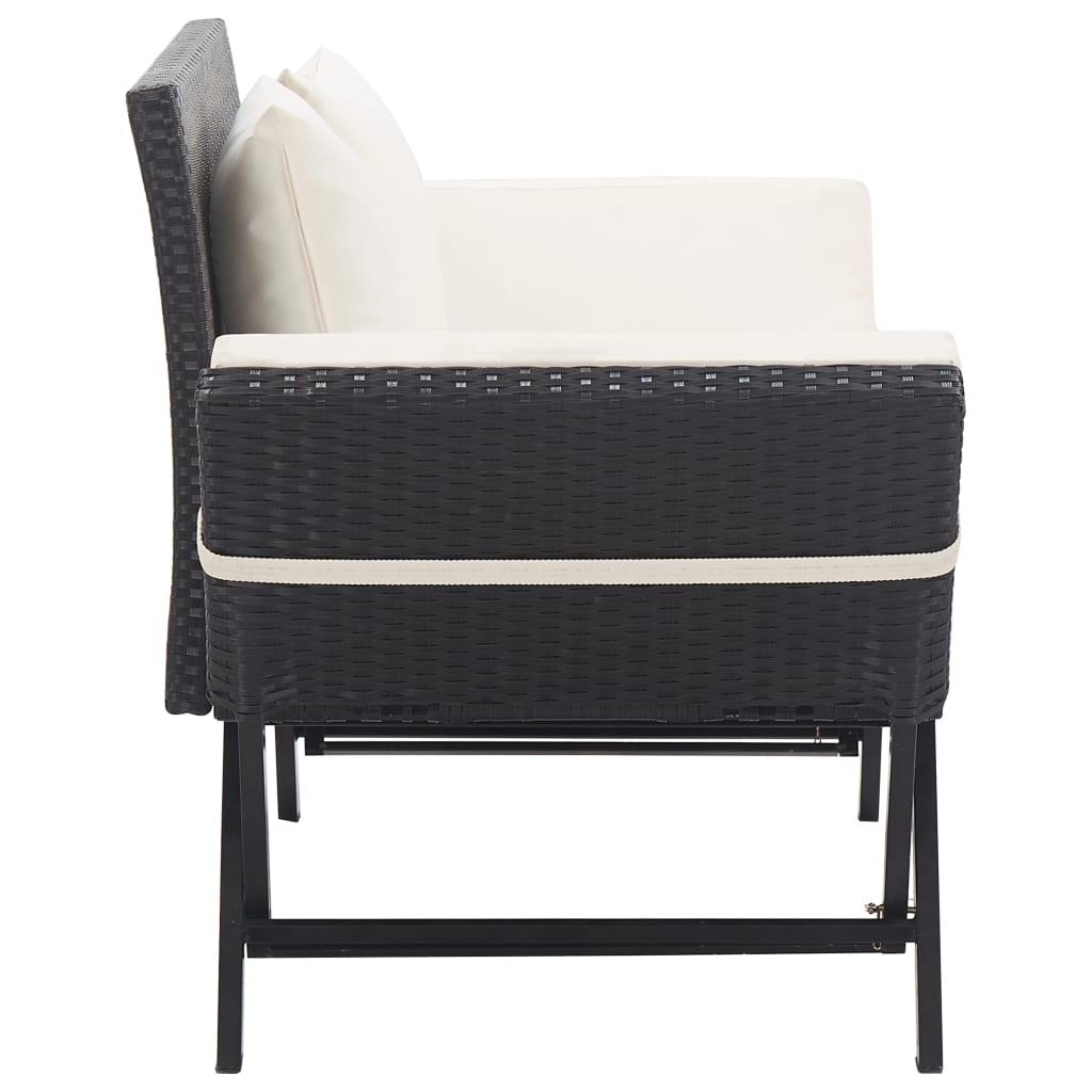 Panchina da Giardino con Cuscini 176 cm Nera in Polyrattan - homemem39
