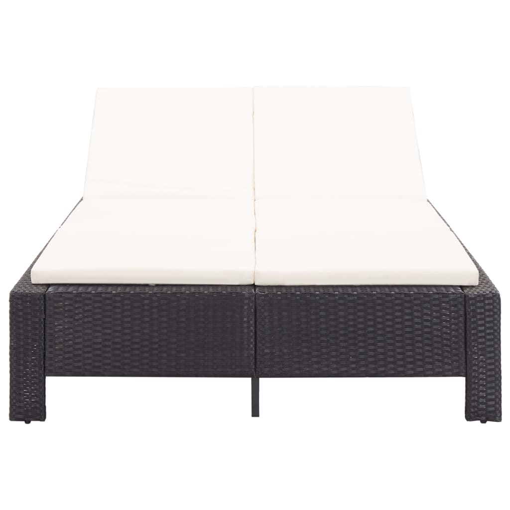 Lettino Prendisole a 2 Posti con Cuscino Nero in Polyrattan - homemem39