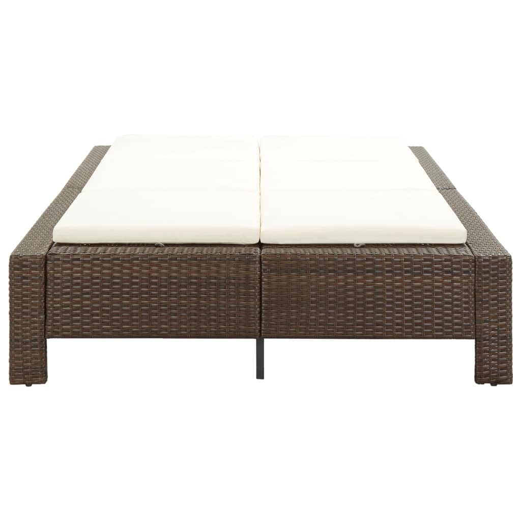 Lettino Prendisole a 2 Posti con Cuscino Marrone in Polyrattan - homemem39