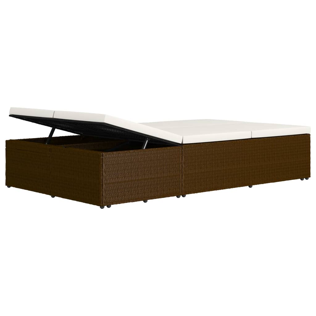 Lettino Prendisole Trasformabile con Cuscino Polyrattan Marrone - homemem39