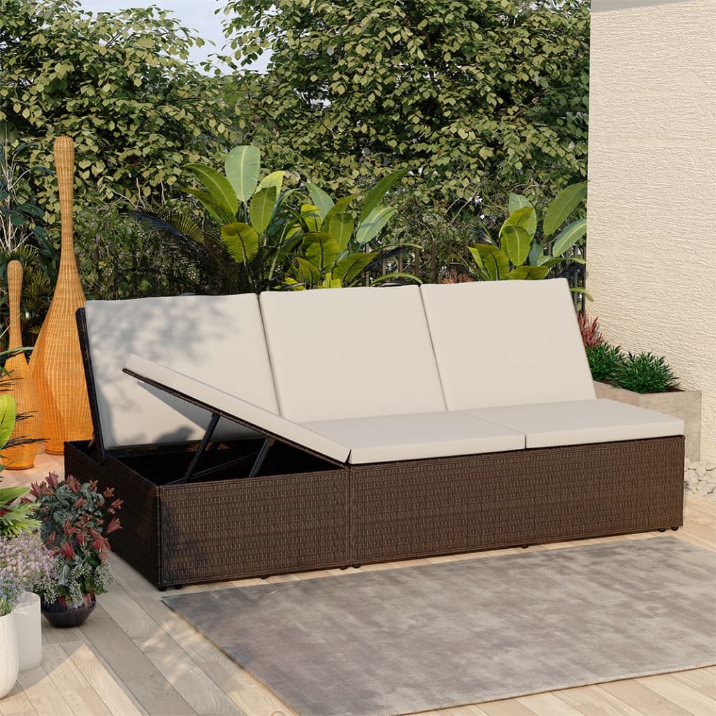 Lettino Prendisole Trasformabile con Cuscino Polyrattan Marrone - homemem39