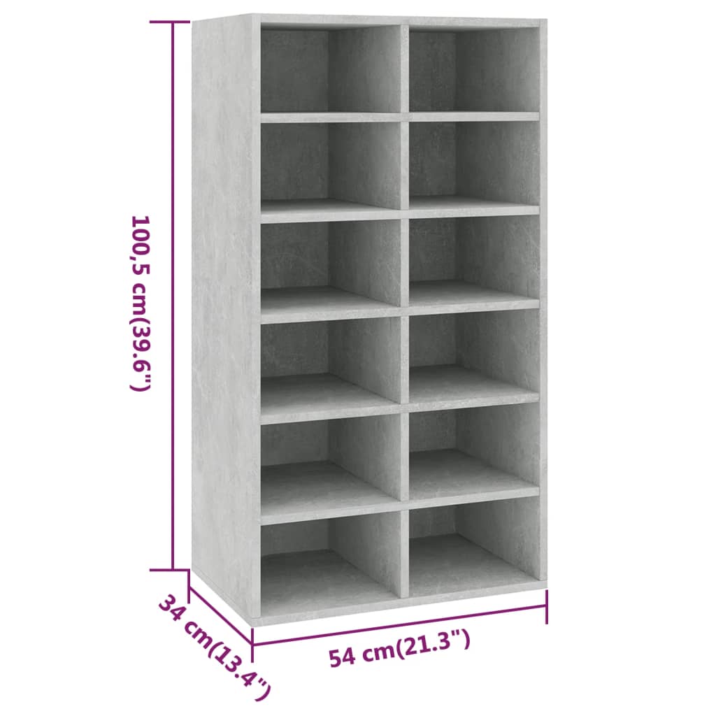 Cement Gray Shoe Rack 54x34x100.5 cm in Multilayer Wood