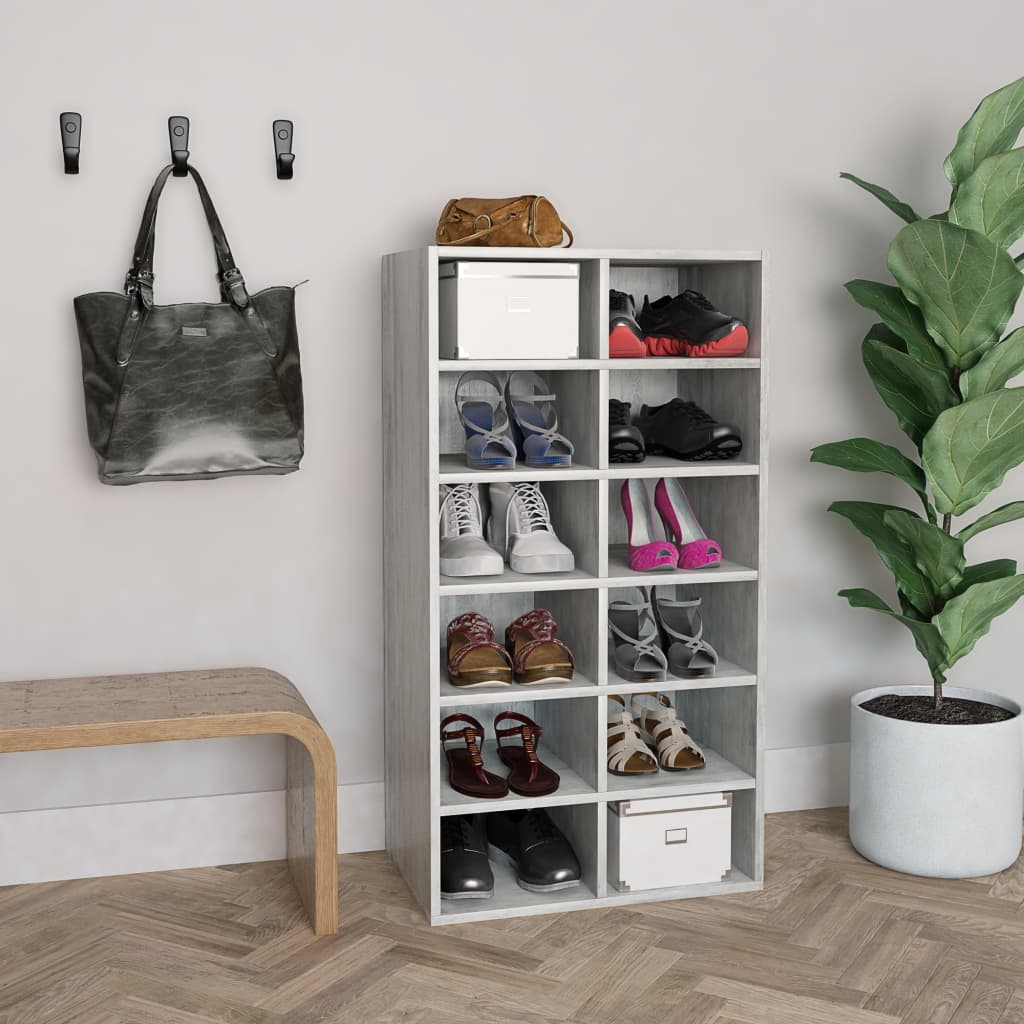 Cement Gray Shoe Rack 54x34x100.5 cm in Multilayer Wood